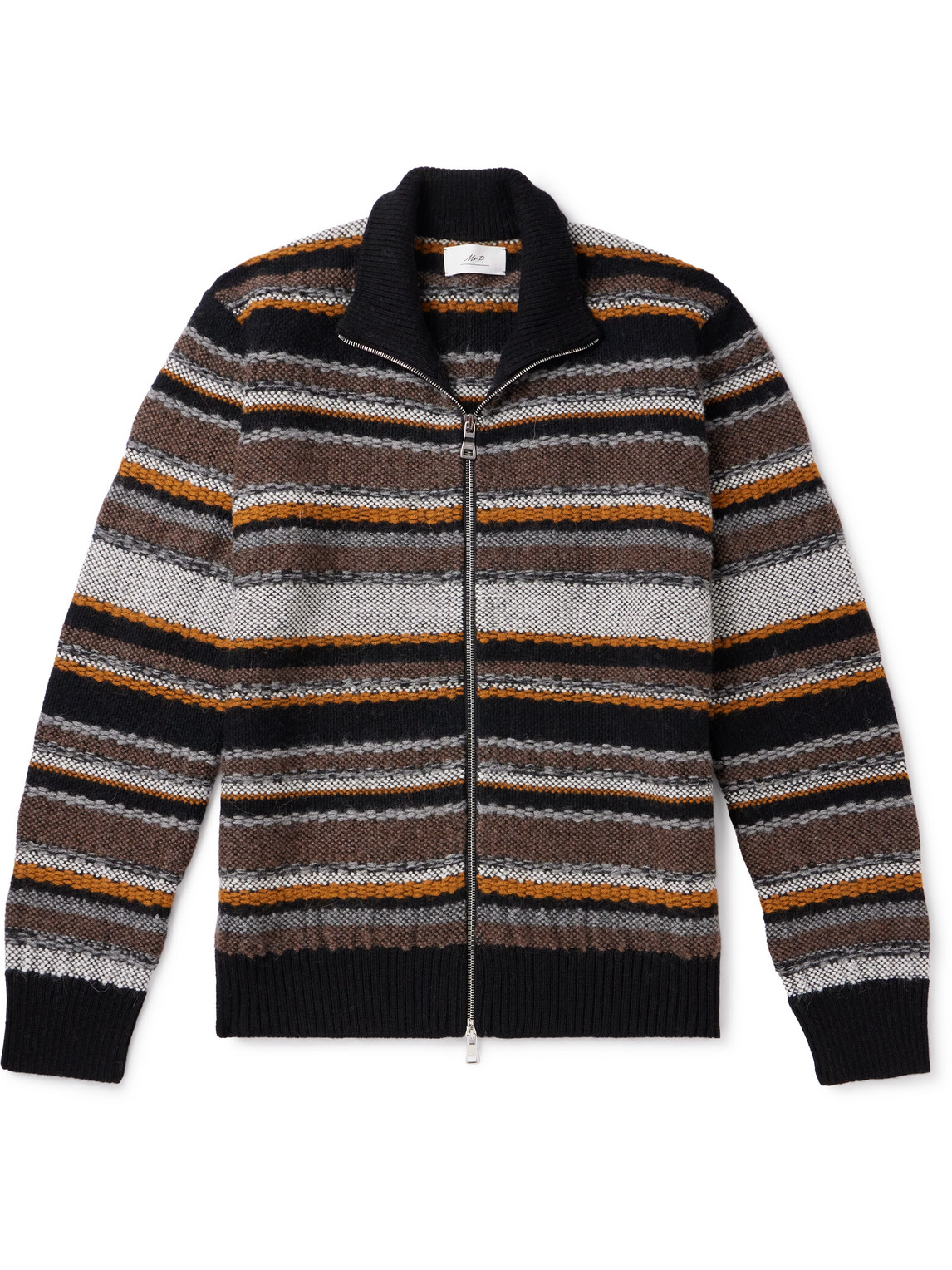 Striped Virgin Wool and Alpaca-Blend Jacquard Zip-Up Cardigan