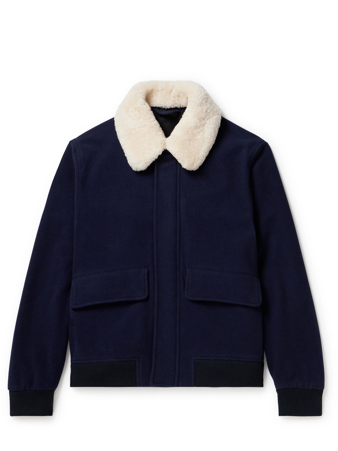 Mr P Shearling-trimmed Wool-blend Felt Bomber Jacket In Blue