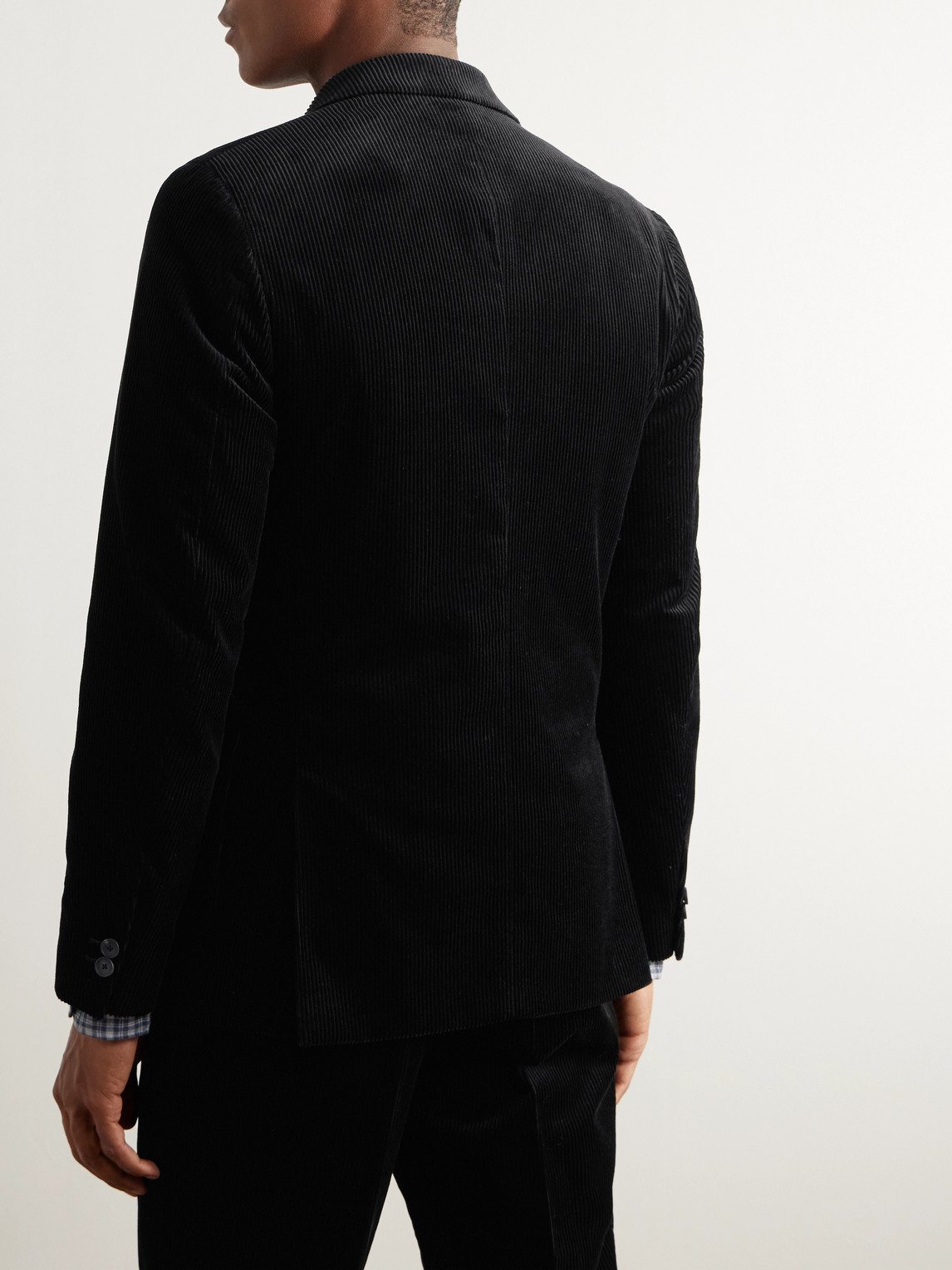 Shop Mr P Double Breasted Cotton And Cashmere-blend Corduroy Blazer In Black