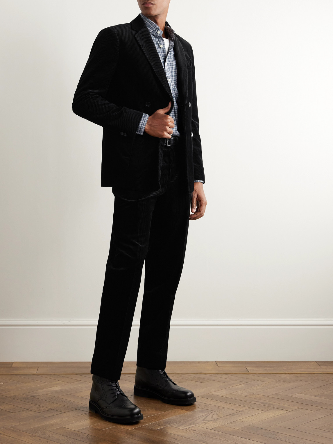 Shop Mr P Double Breasted Cotton And Cashmere-blend Corduroy Blazer In Black