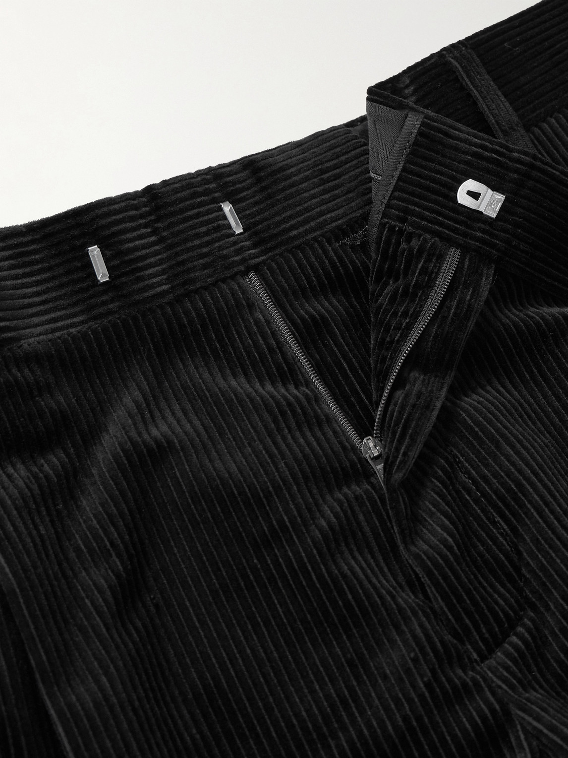 Shop Mr P Tapered Pleated Cotton And Cashmere-blend Corduroy Trousers In Black