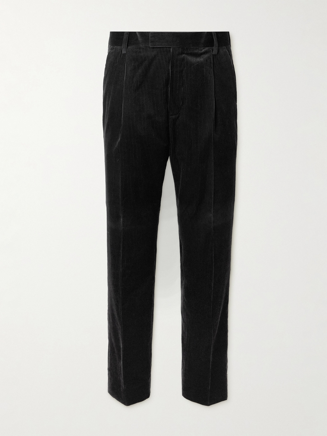 Mr P Tapered Pleated Cotton And Cashmere-blend Corduroy Trousers In Black