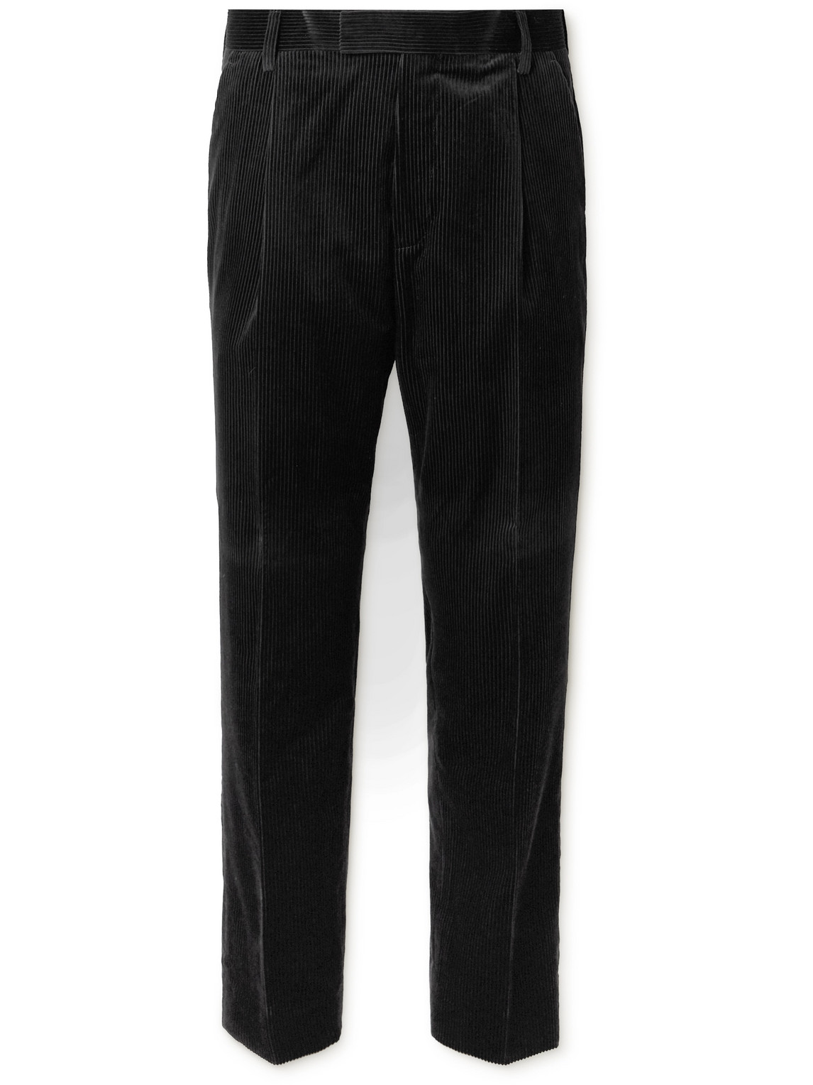 Mr P Tapered Pleated Cotton And Cashmere-blend Corduroy Trousers In Black