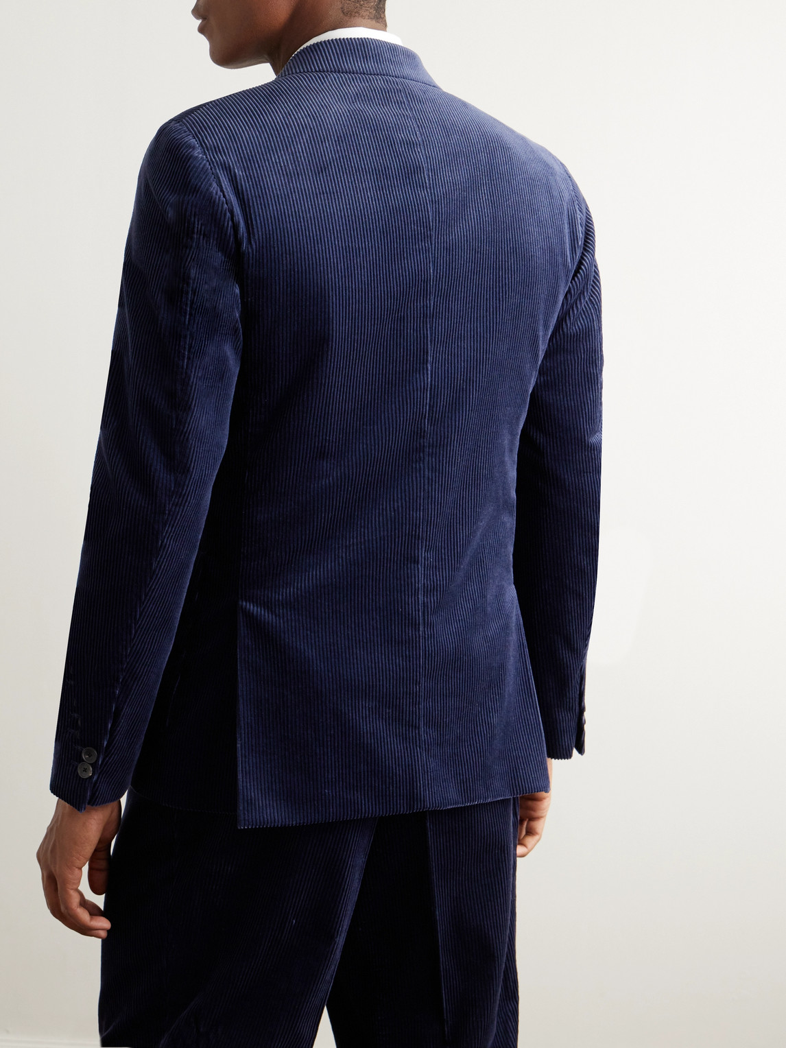 Shop Mr P Double Breasted Cotton And Cashmere-blend Corduroy Blazer In Blue