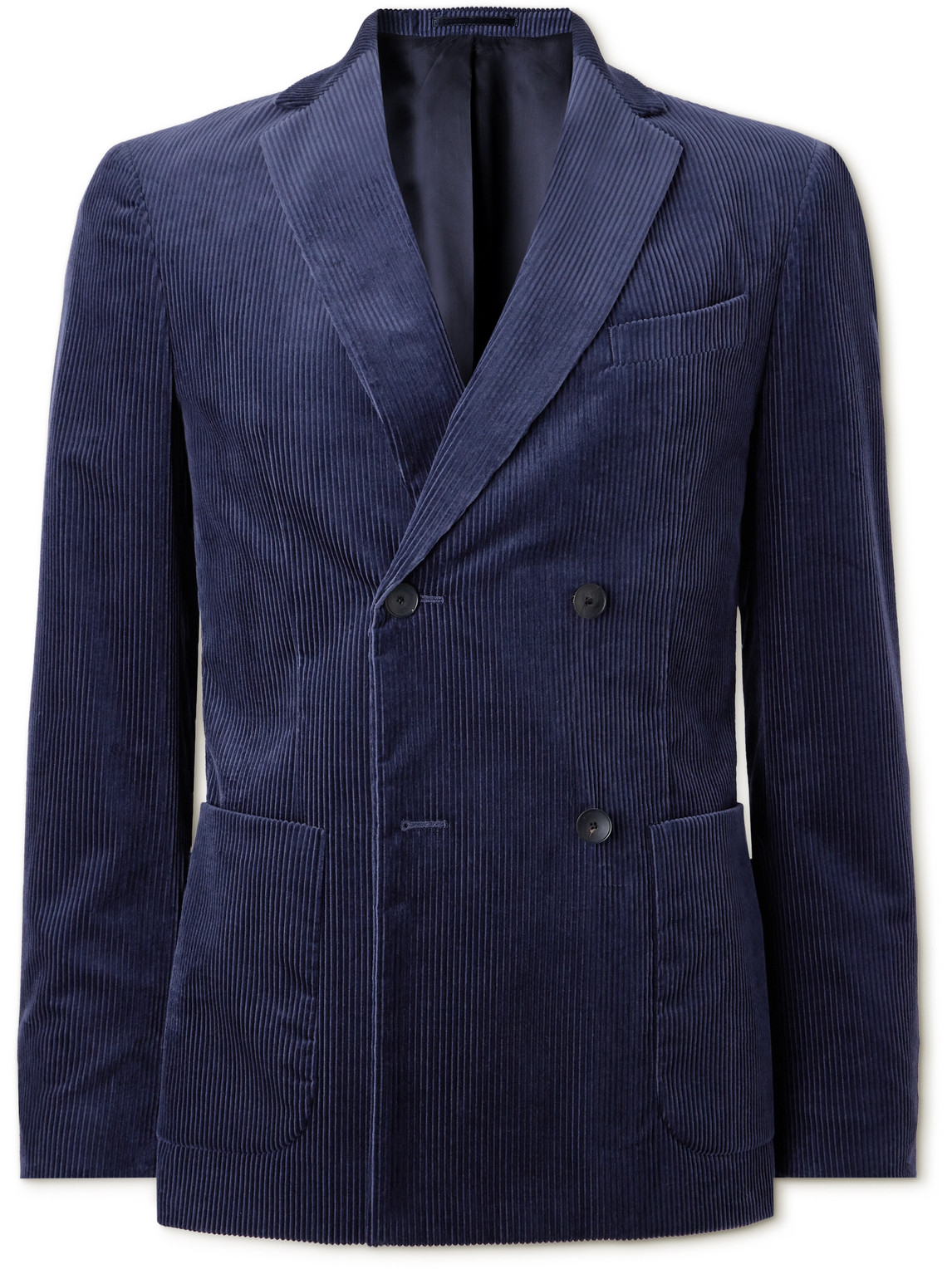 Mr P Double Breasted Cotton And Cashmere-blend Corduroy Blazer In Blue
