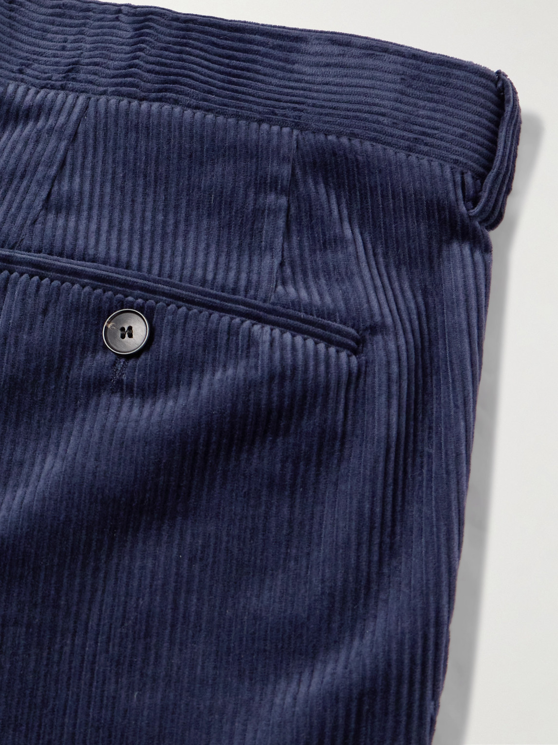 Shop Mr P Tapered Pleated Cotton And Cashmere-blend Corduroy Trousers In Blue