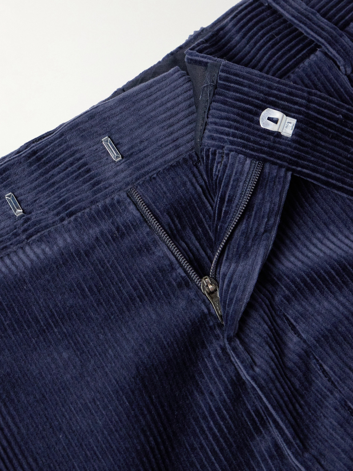 Shop Mr P Tapered Pleated Cotton And Cashmere-blend Corduroy Trousers In Blue