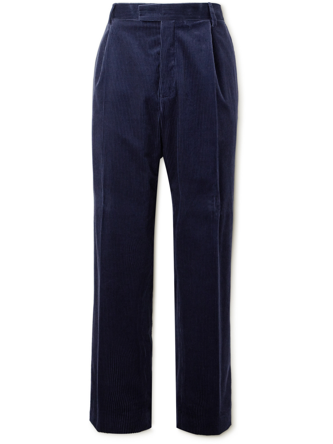 Mr P Tapered Pleated Cotton And Cashmere-blend Corduroy Trousers In Blue