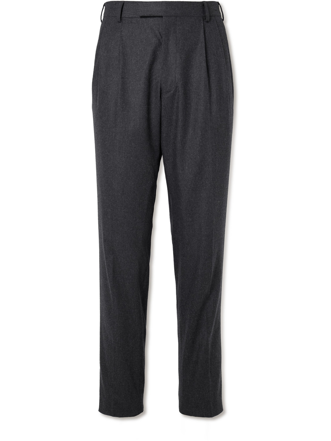 Tapered Pleated Wool-Blend Flannel Trousers