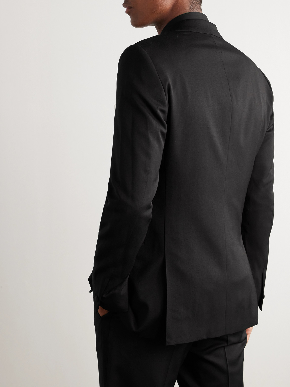 Shop Mr P Double Breast Wool Tuxedo Jacket In Black