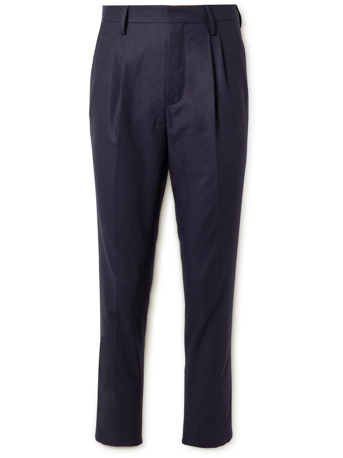 Mr P Tapered Pleated Wool-blend Flannel Trousers In Blue