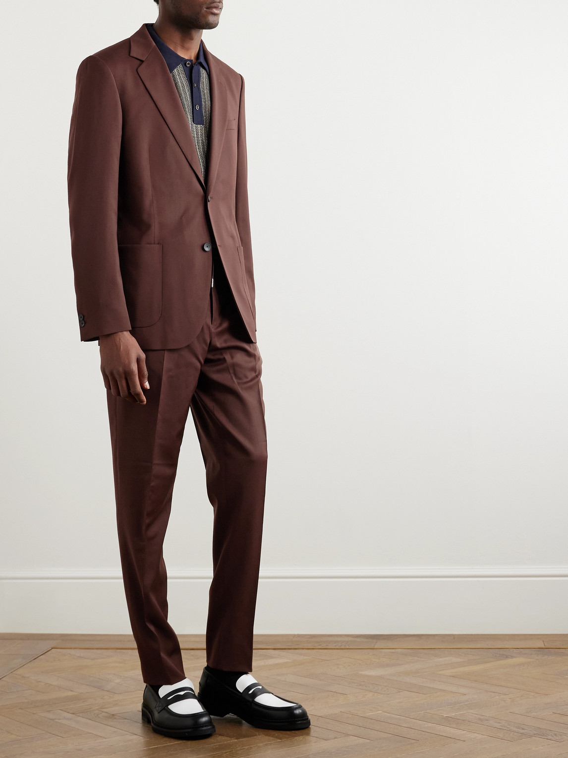 Shop Mr P Slim-fit Wool-twill Suit Jacket In Brown