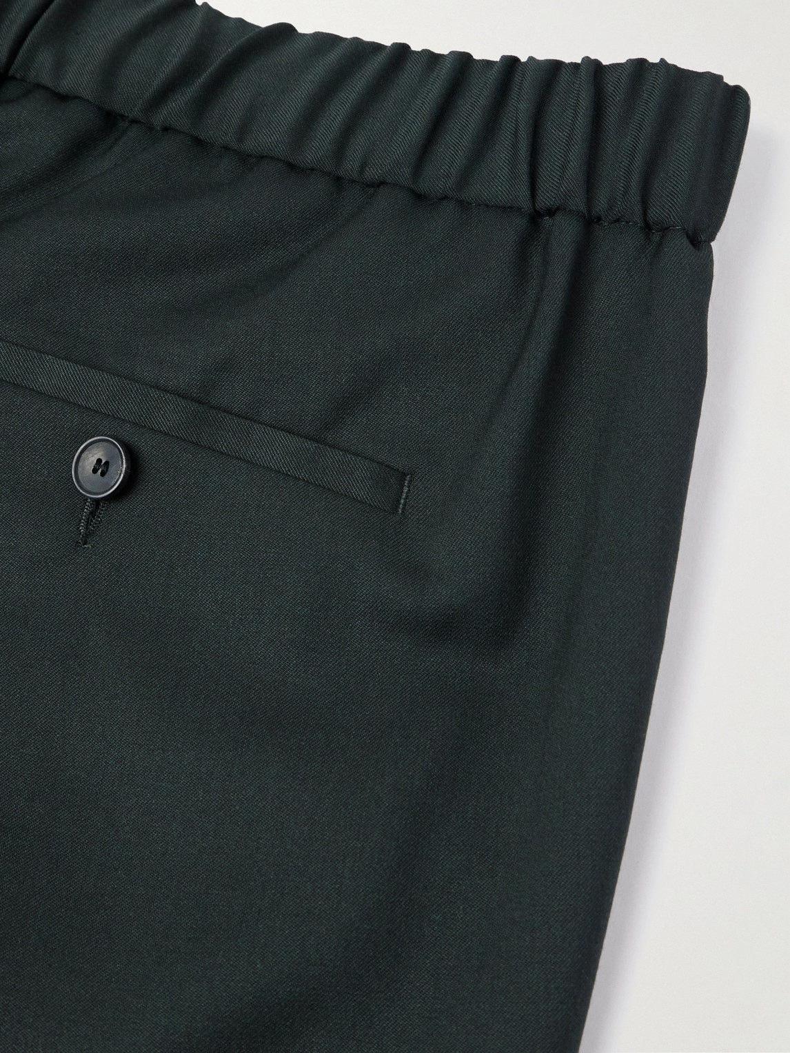 Shop Mr P Slim-fit Wool -twill Drawstring Suit Trousers In Green