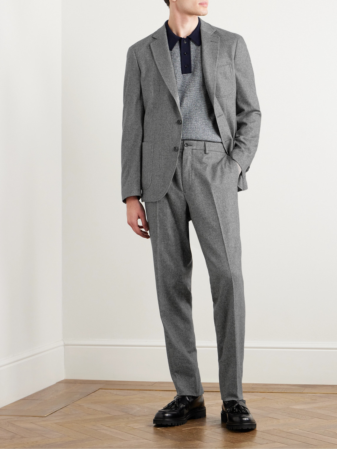 Shop Mr P Slim-fit Donegal Tweed Blazer In Gray