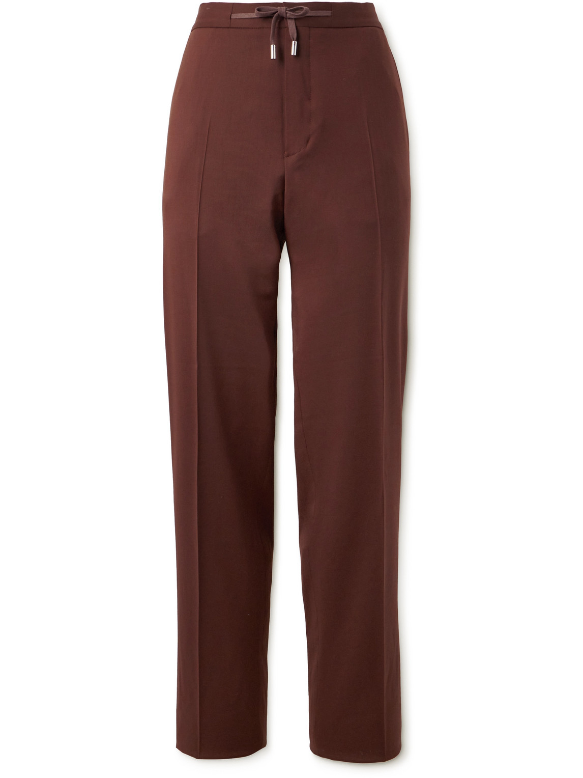 Mr P Tapered Wool-twill Drawstring Trousers In Brown