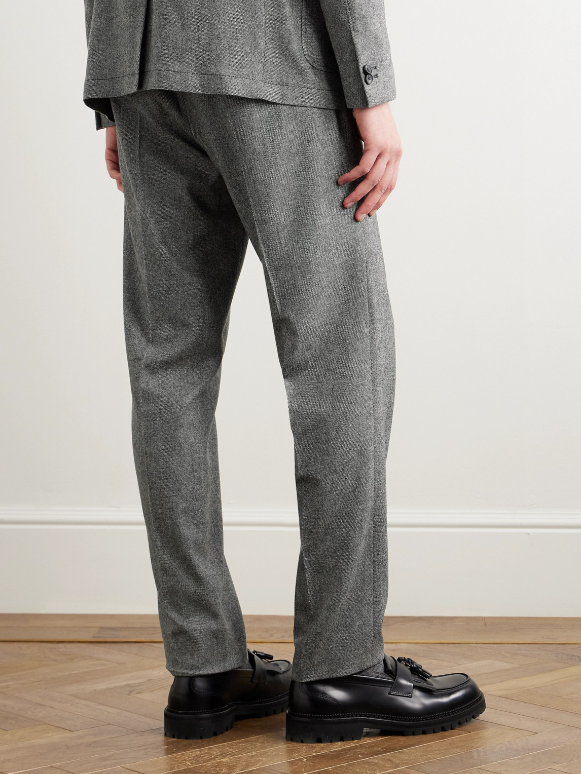 Shop Mr P Phillip Tapered Pleated Wool-blend Trousers In Gray