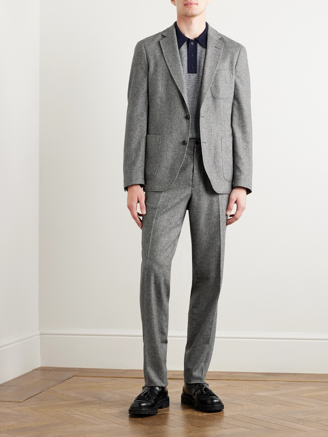 Shop Mr P Phillip Tapered Pleated Wool-blend Trousers In Gray