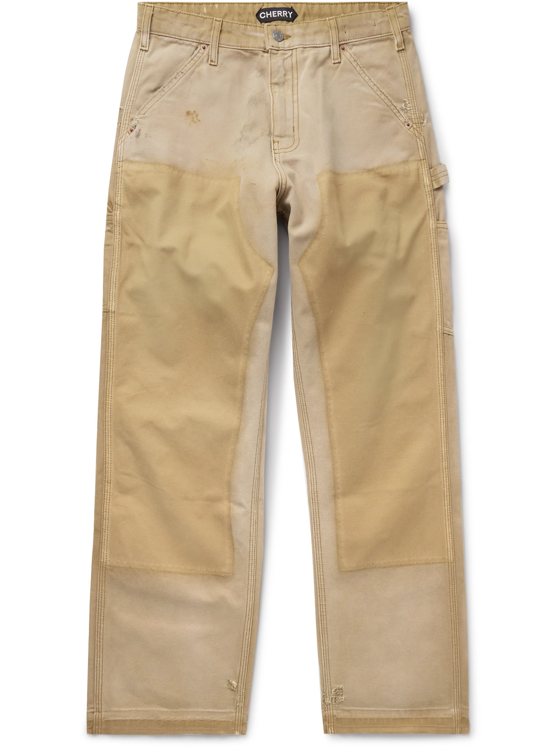 Straight-Leg Distressed Cotton-Canvas Trousers