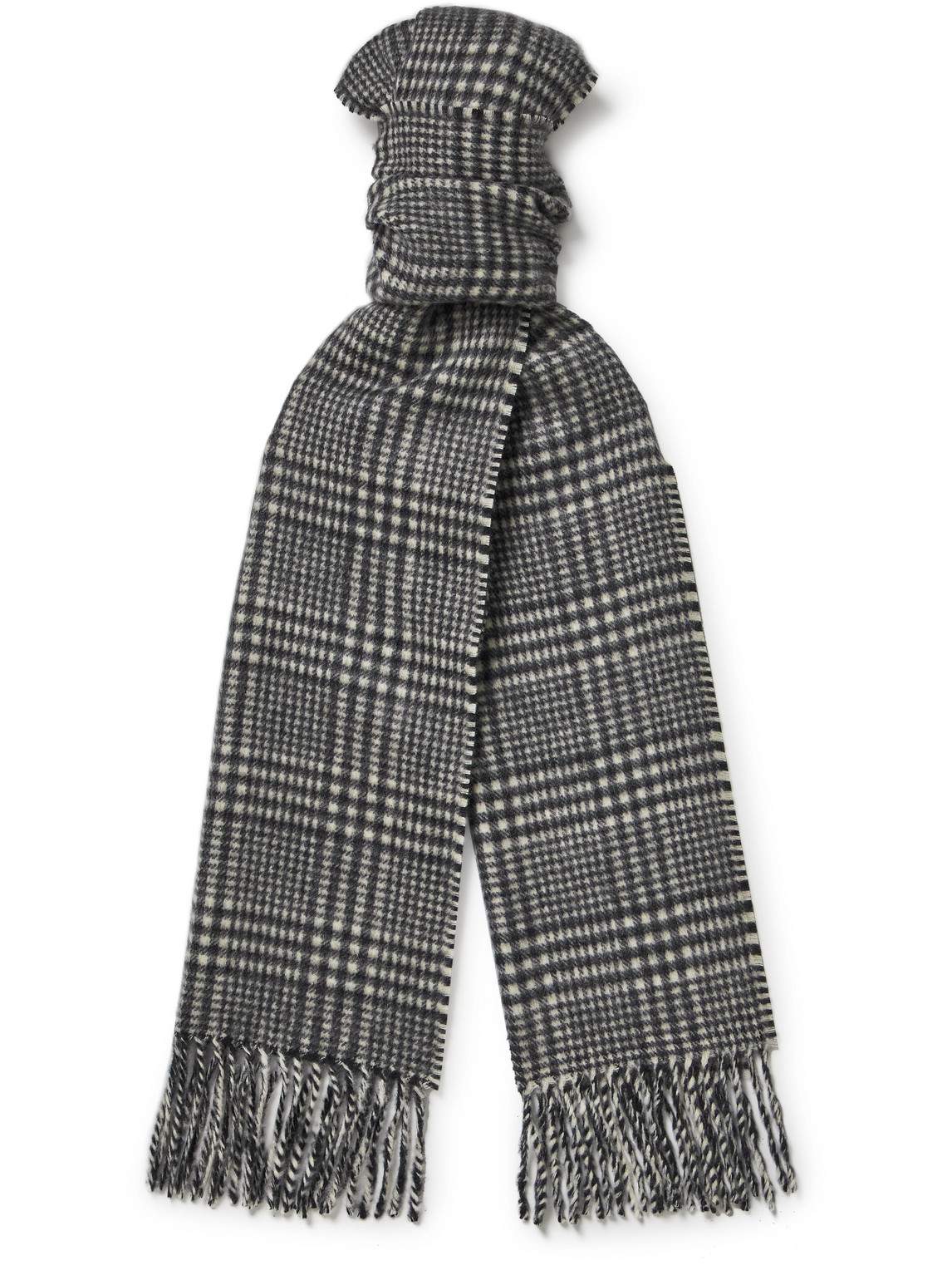 Tom Ford Fringed Prince Of Wales Checked Cashmere Scarf In Black