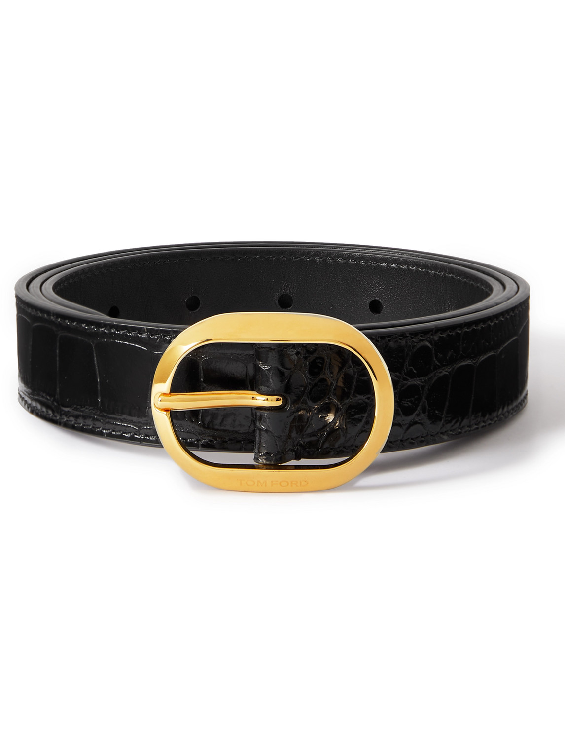 Tom Ford 3cm Croc-effect Patent-leather Belt In Black
