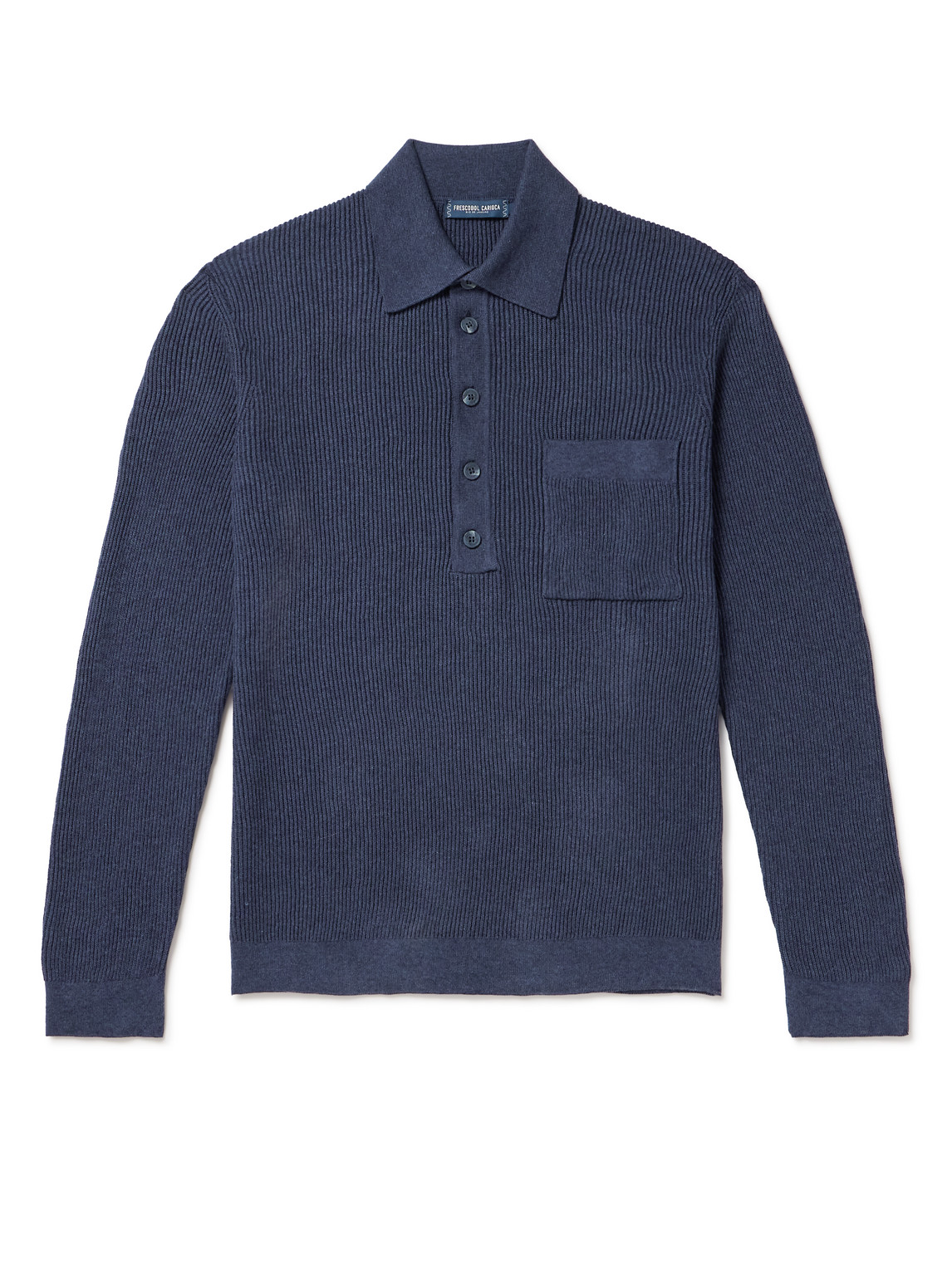 Frescobol Carioca Murilo Slim-fit Ribbed Cotton And Wool-blend Jumper In Blue