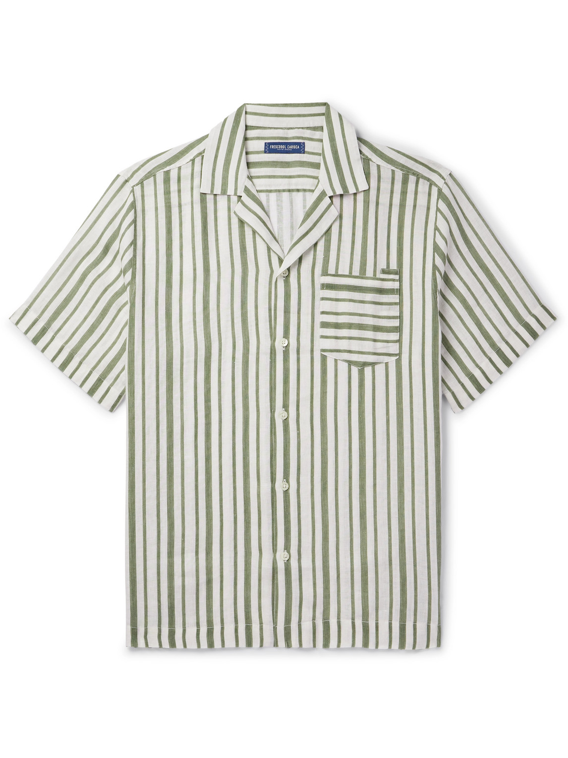 Frescobol Carioca Angelo Camp-collar Striped Linen Shirt In Green