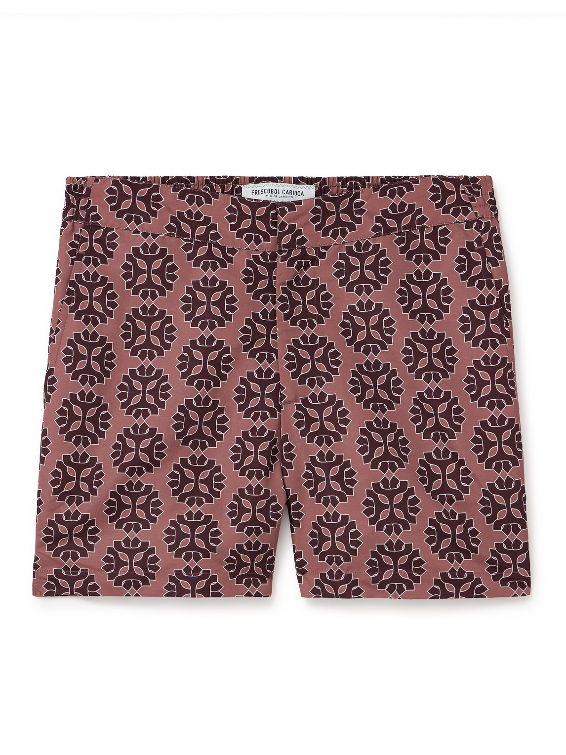 Frescobol Carioca Classic Slim-fit Mid-length Printed Recycled Swim Shorts In Red