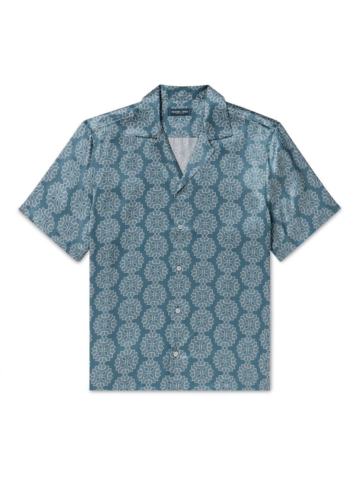 Shop Frescobol Carioca Roberto Camp-collar Printed Silk Shirt In Blue