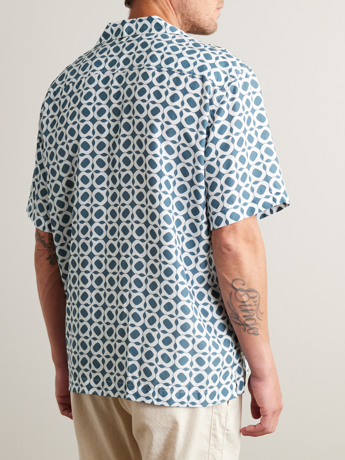 Shop Frescobol Carioca Roberto Camp-collar Printed Lyocell Shirt In Blue
