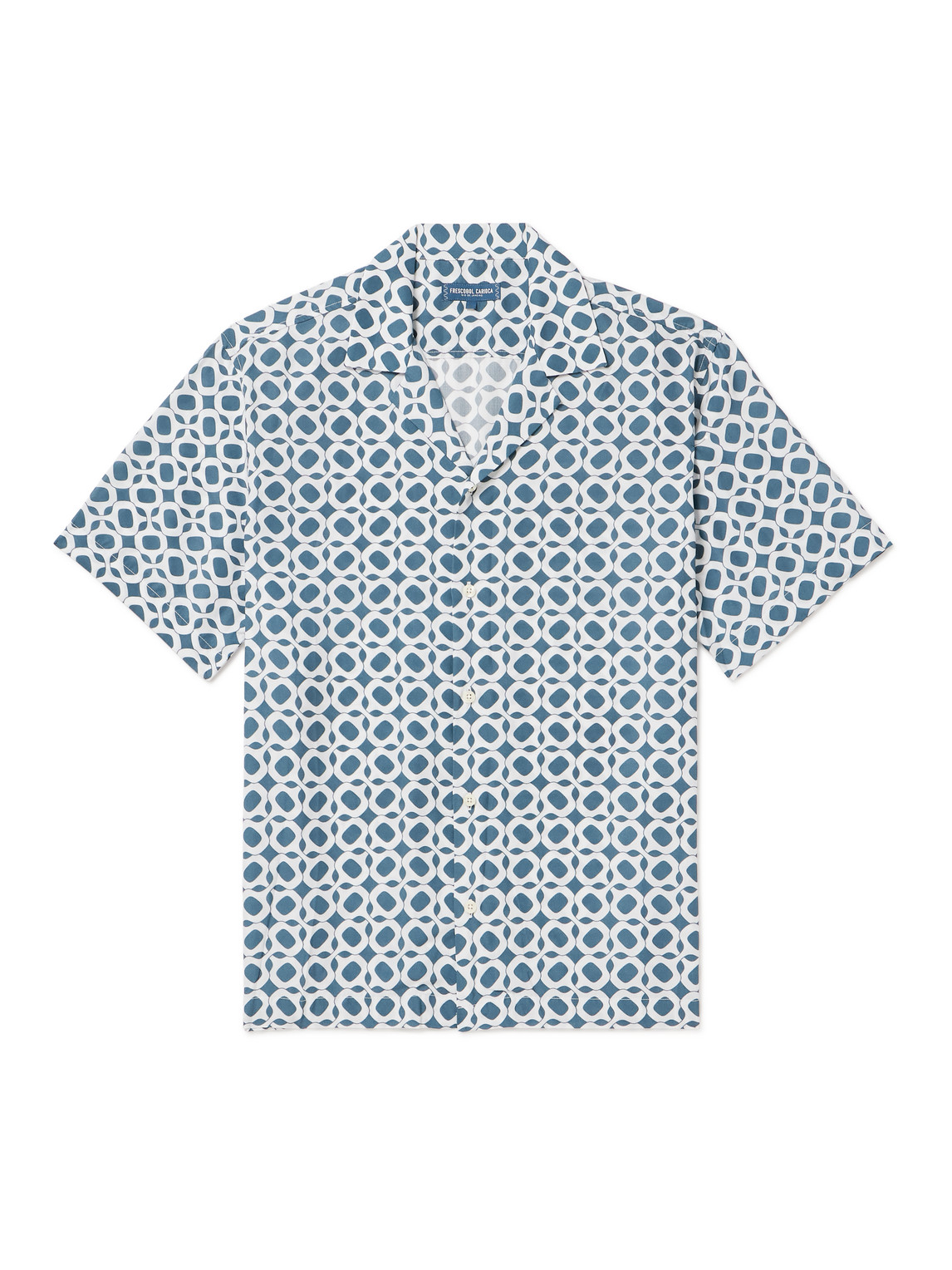 Frescobol Carioca Roberto Camp-collar Printed Lyocell Shirt In Summer_night_silver_white