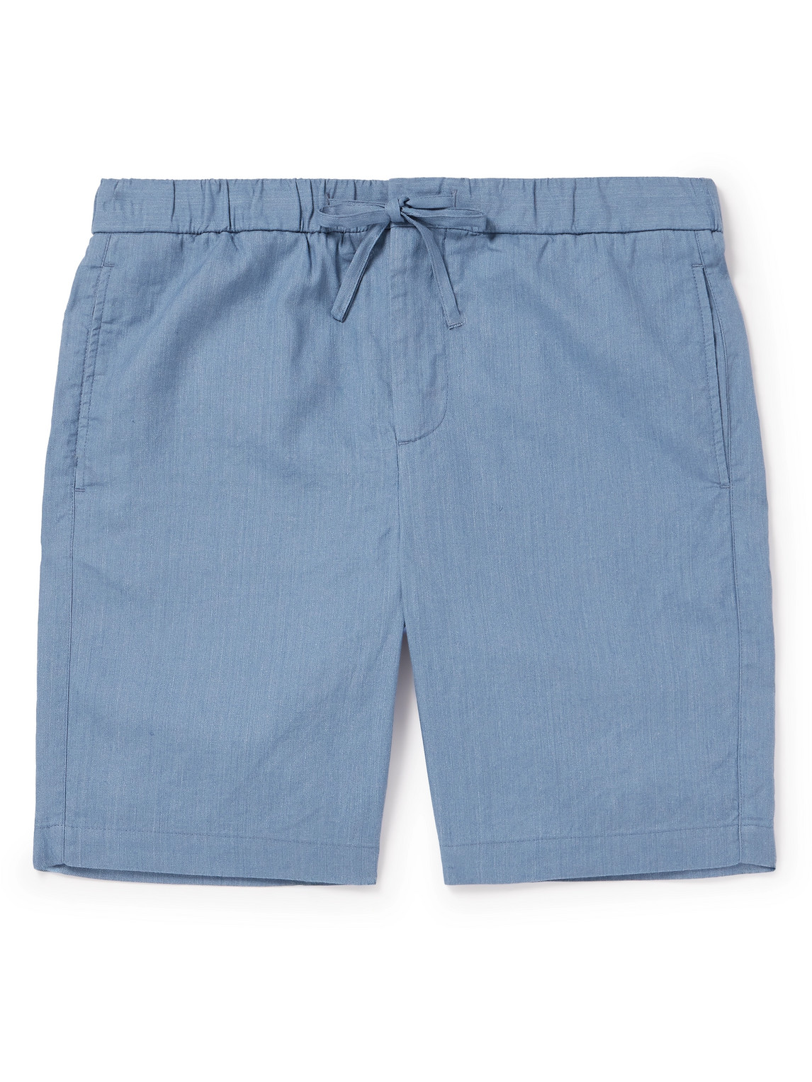 Frescobol Carioca Felipe Straight-leg Cotton And Linen-blend Drawstring Shorts In Blue