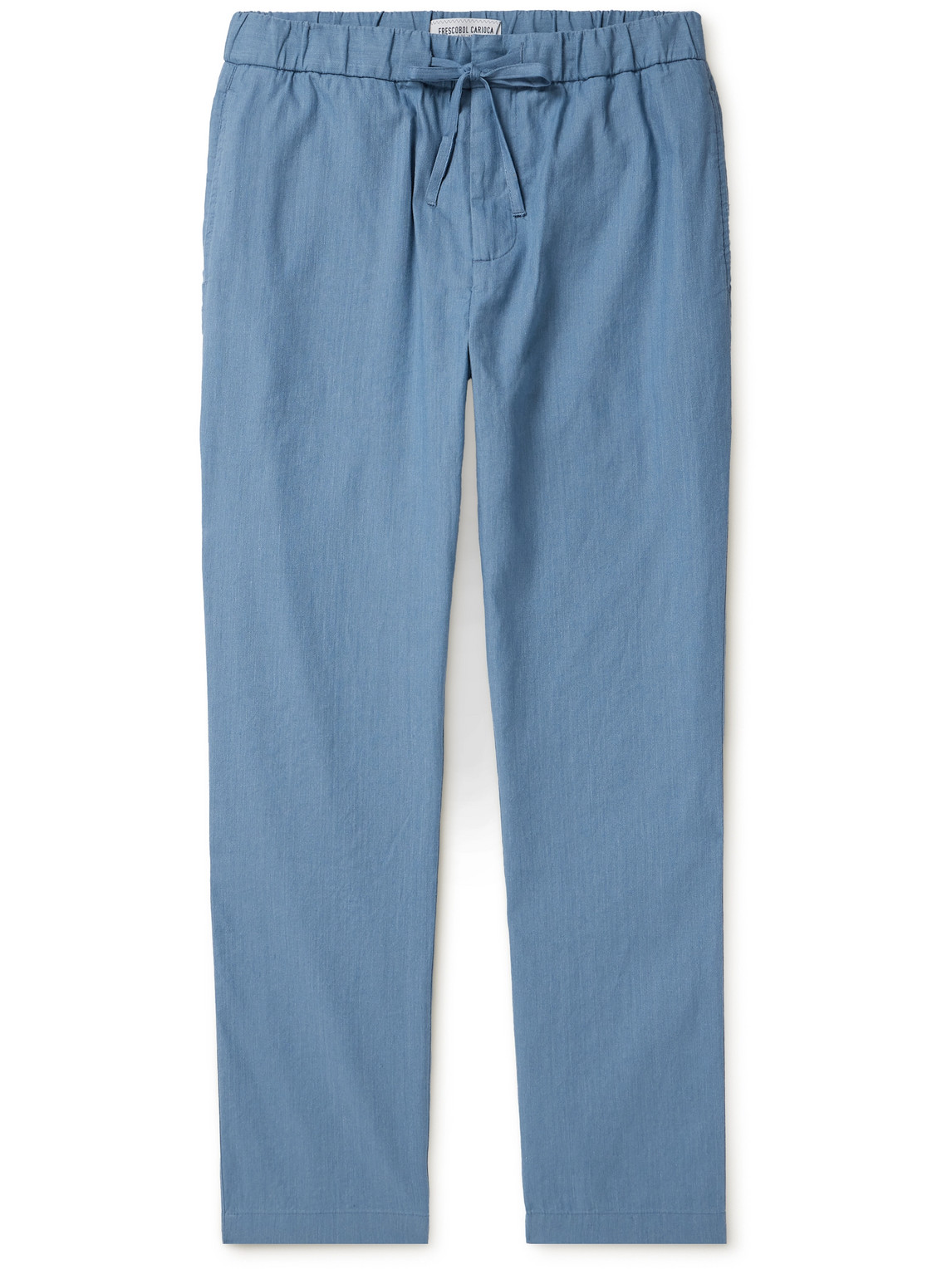 Frescobol Carioca Oscar Straight-leg Linen And Cotton-blend Drawstring Trousers In Blue
