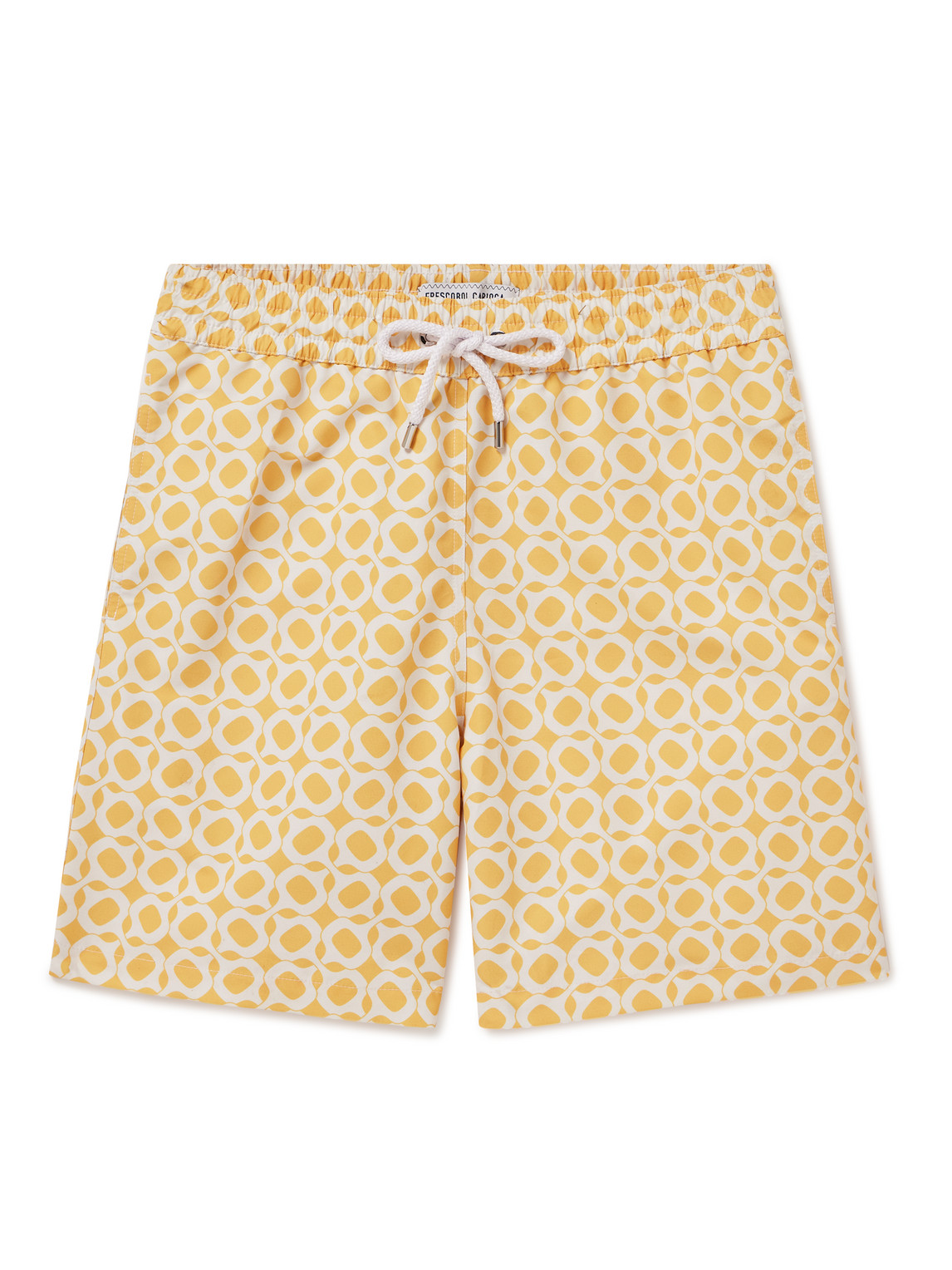 Frescobol Carioca Slim-fit Mid-length Printed Recycled Swim Shorts In Yellow