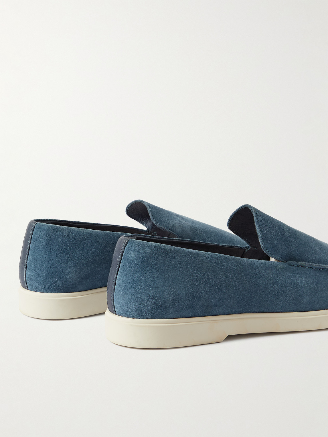 Shop Frescobol Carioca Miguel Leather-trimmed Suede Loafers In Blue
