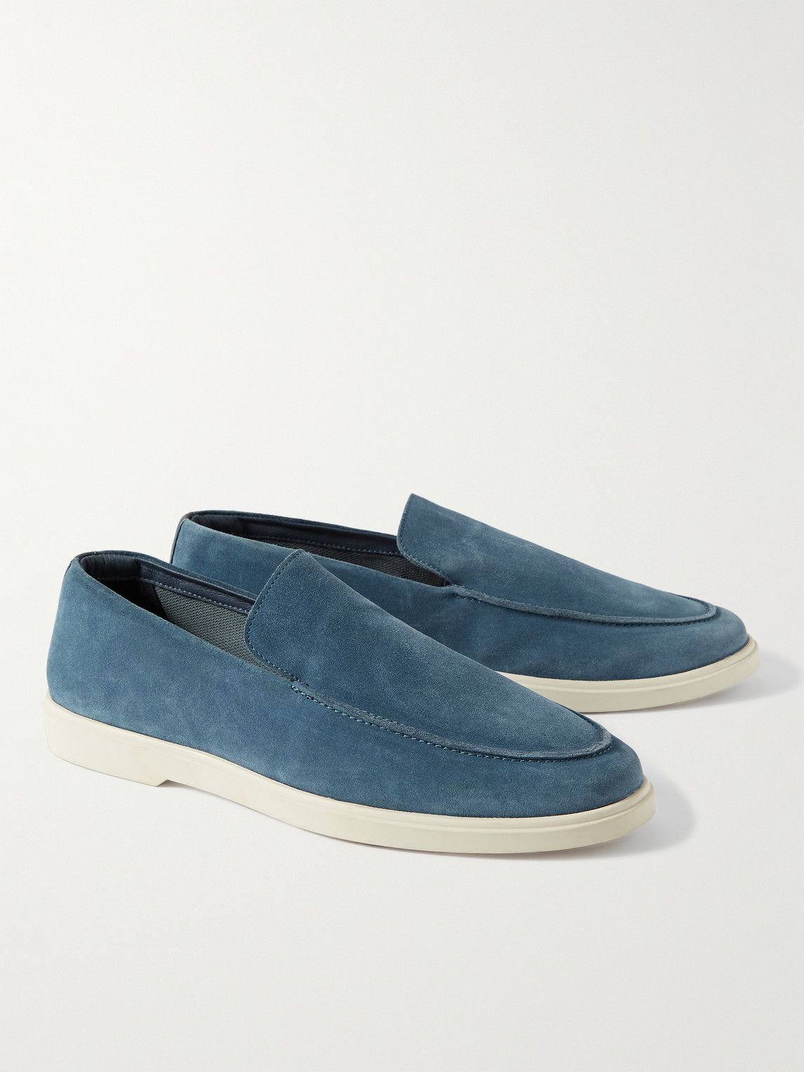 Shop Frescobol Carioca Miguel Leather-trimmed Suede Loafers In Blue