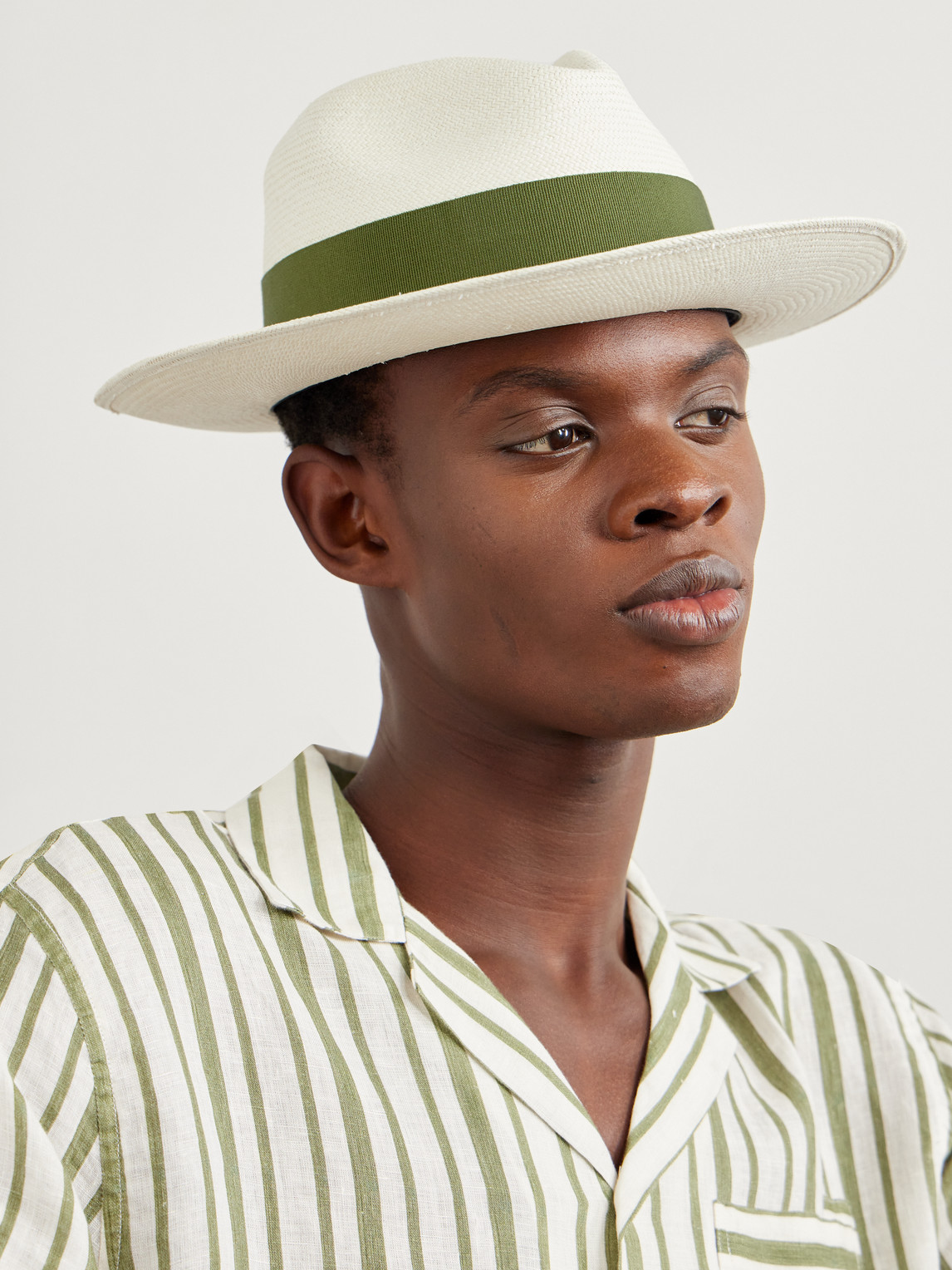 Shop Frescobol Carioca Rafael Grosgrain-trimmed Straw Panama Hat In Green