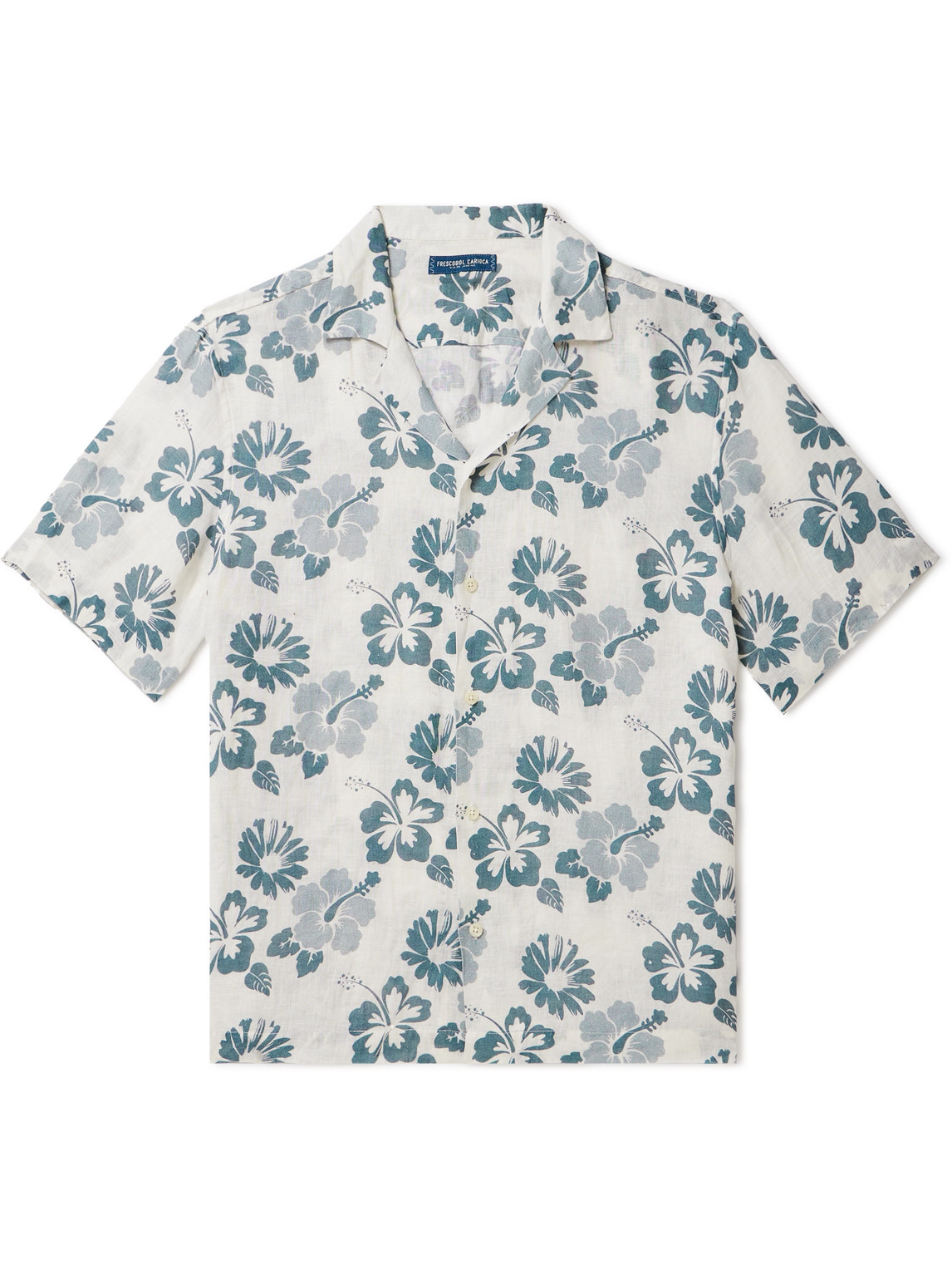 Frescobol Carioca Roberto Camp-collar Floral-print Linen Shirt In Blue