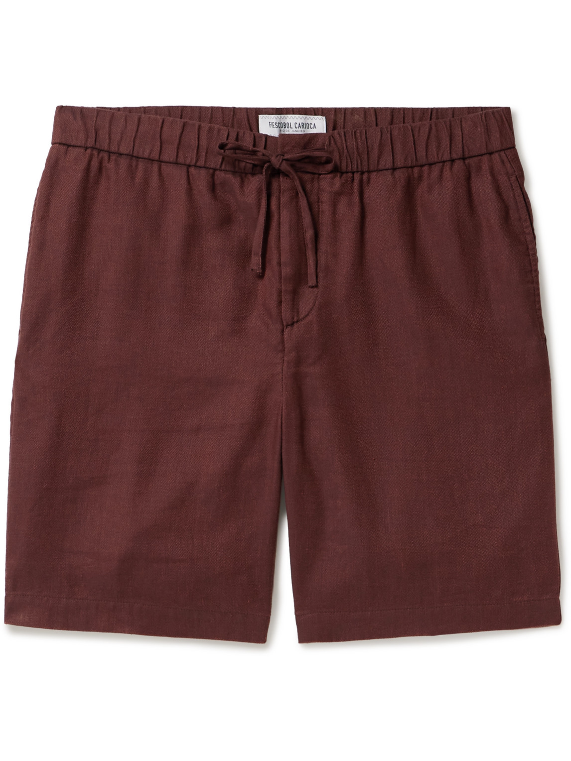 Frescobol Carioca Felipe Straight-leg Linen Drawstring Shorts In Brown