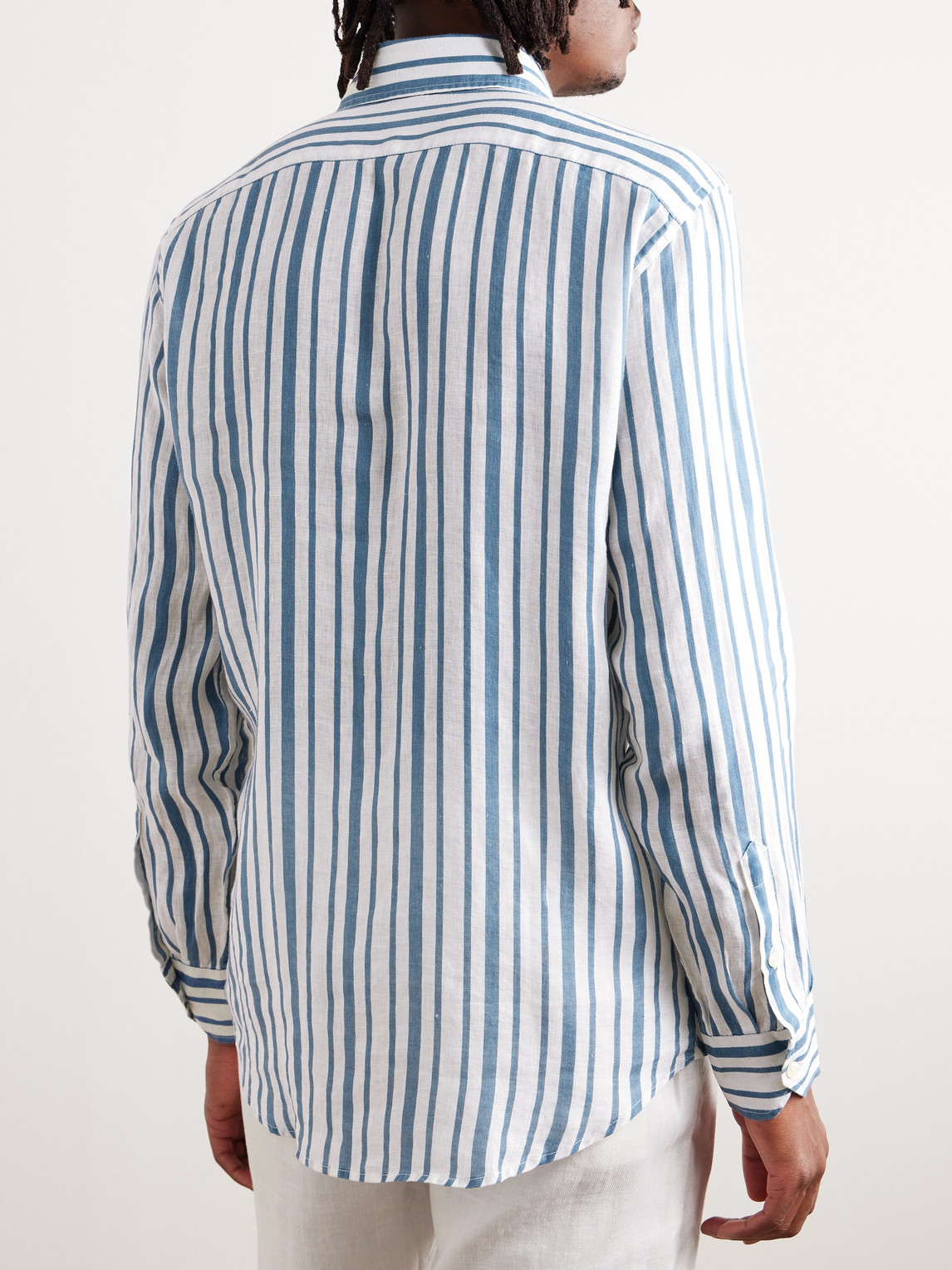 Shop Frescobol Carioca Emilio Striped Linen Shirt In Blue