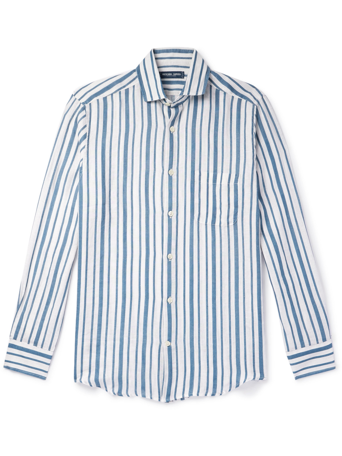 Frescobol Carioca Emilio Striped Linen Shirt In Blue