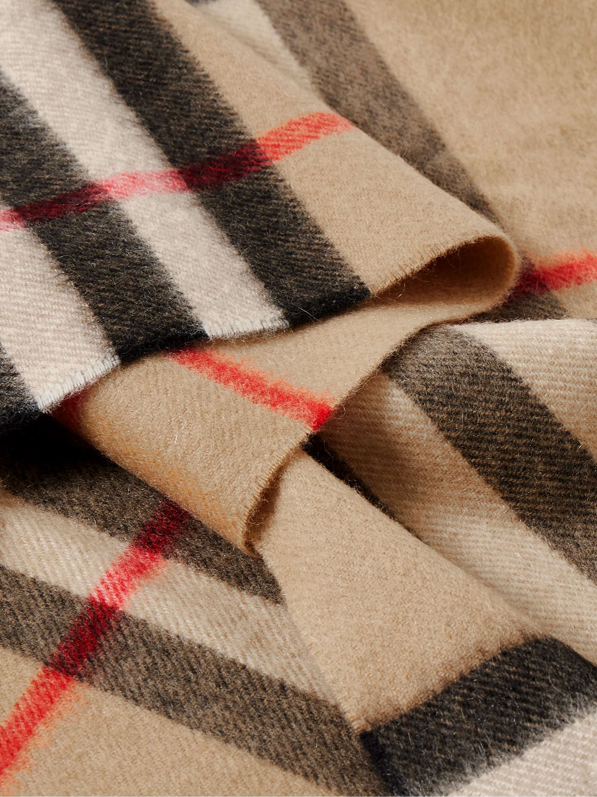 BURBERRY Fringed Checked Wool and Cashmere-Blend Scarf for Men