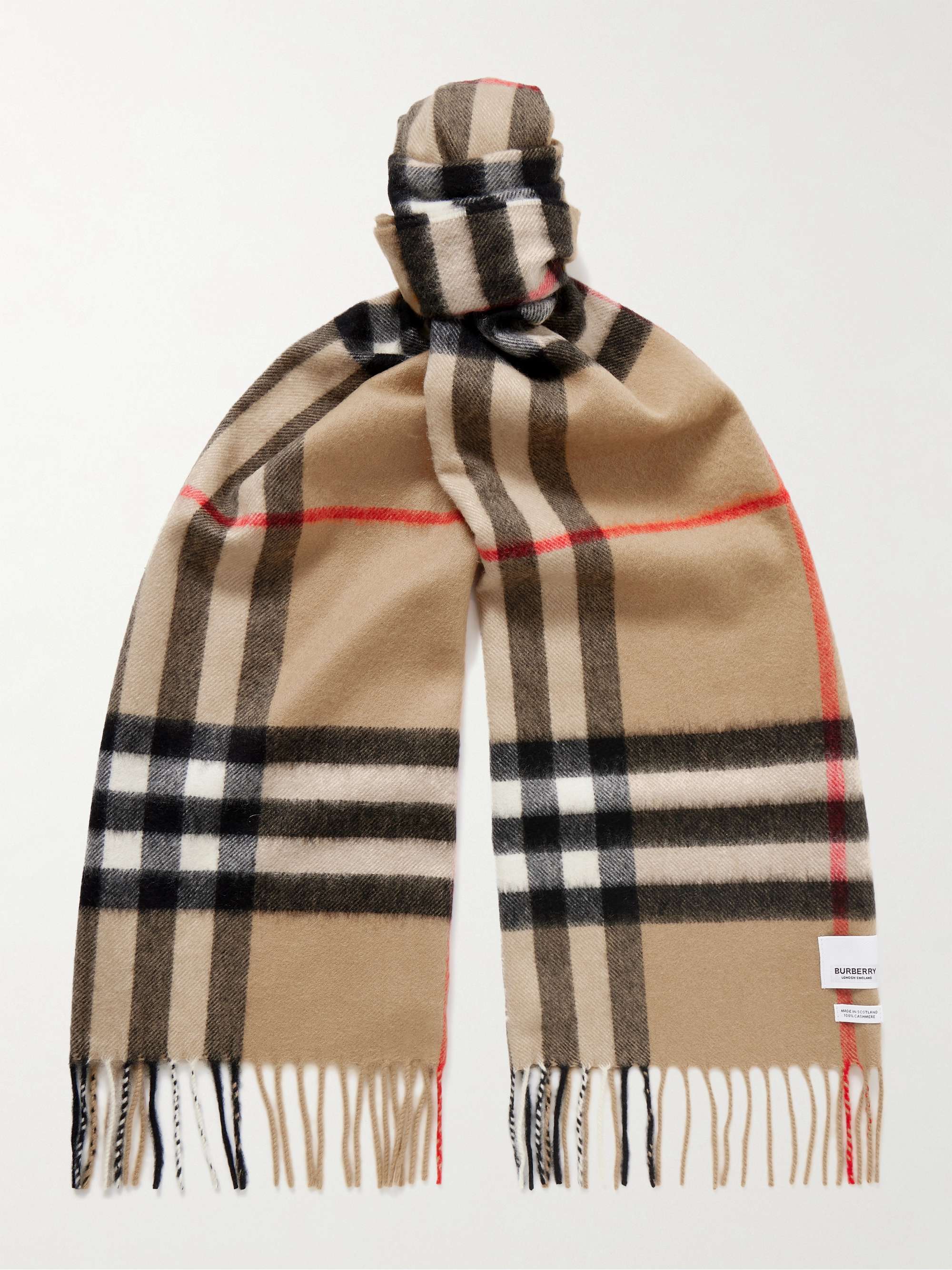 BURBERRY カシミヤ マフラー フリンジ付き チェック柄 | ミスターポーター