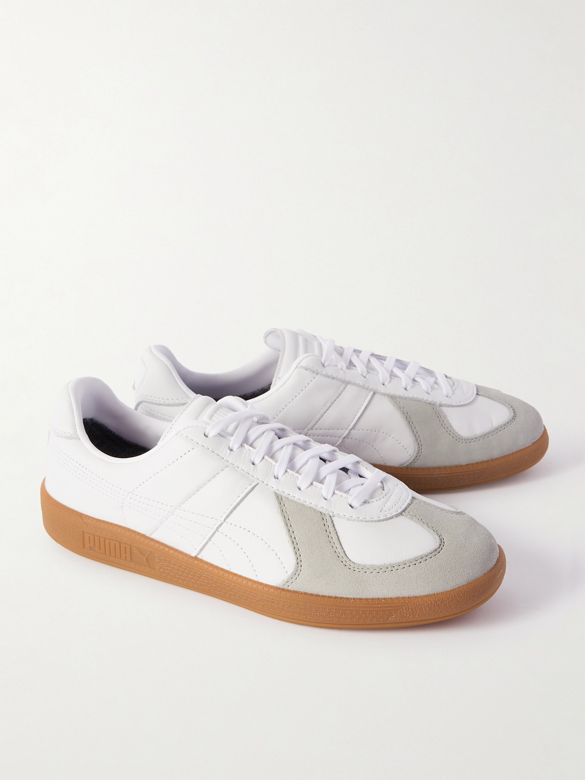 Shop Blue Blue Japan Suede-trimmed Leather Sneakers In White