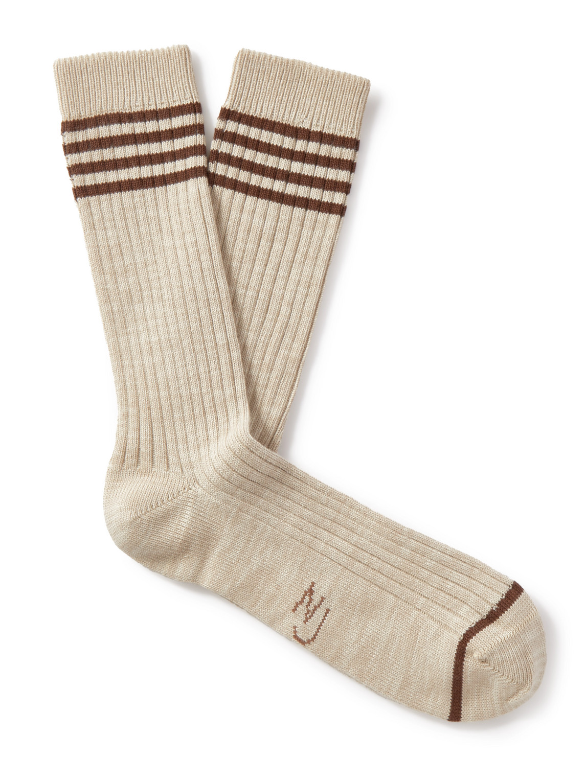 Nudie Jeans Striped Ribbed Cotton-blend Socks In Neutrals