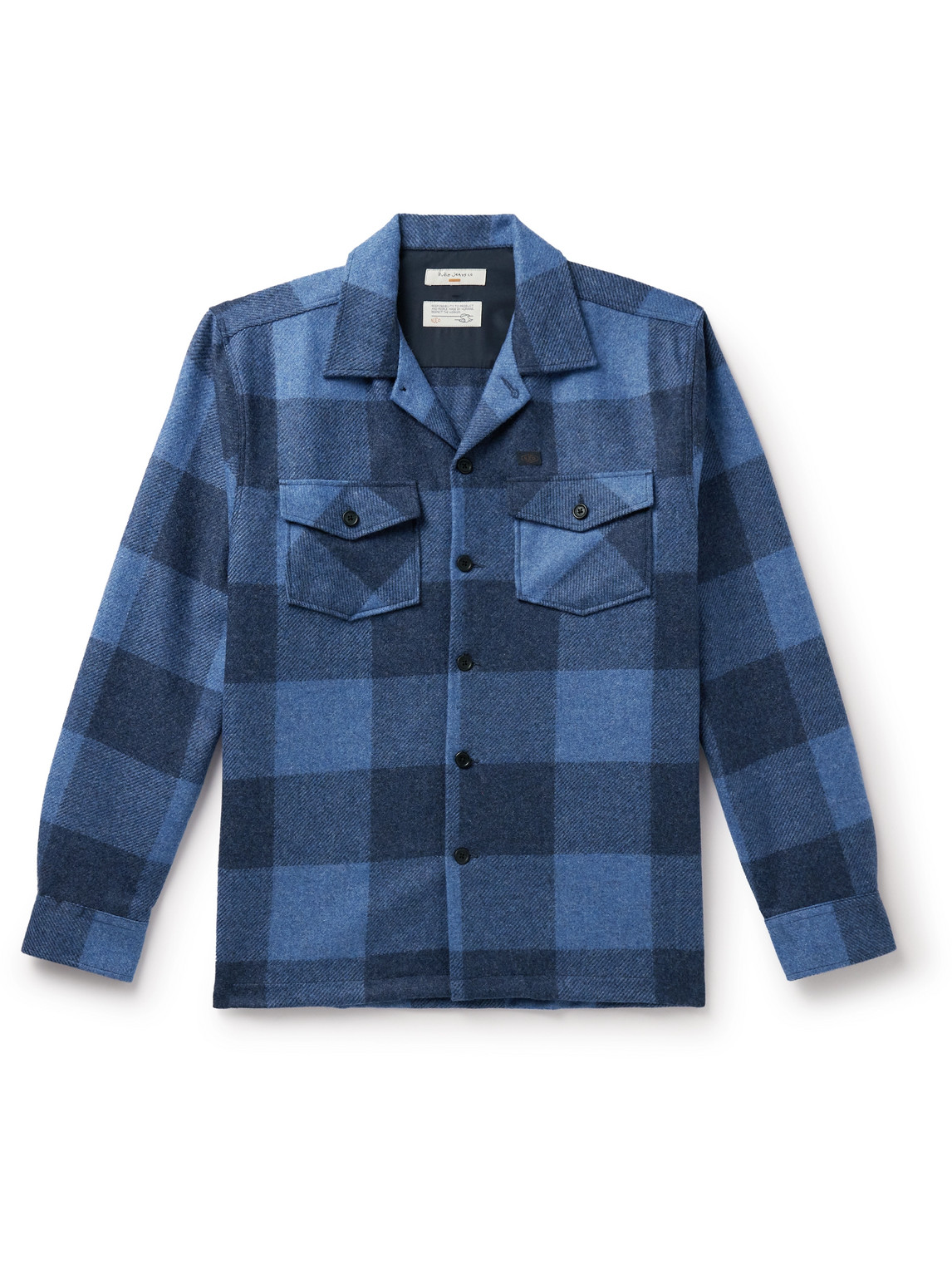 NUDIE JEANS VINCENT CAMP-COLLAR CHECKED WOOL-BLEND OVERSHIRT