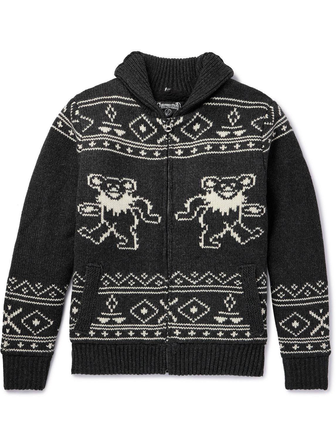 Schott Grateful Dead Shawl-collar Intarsia Wool-blend Cardigan In Black