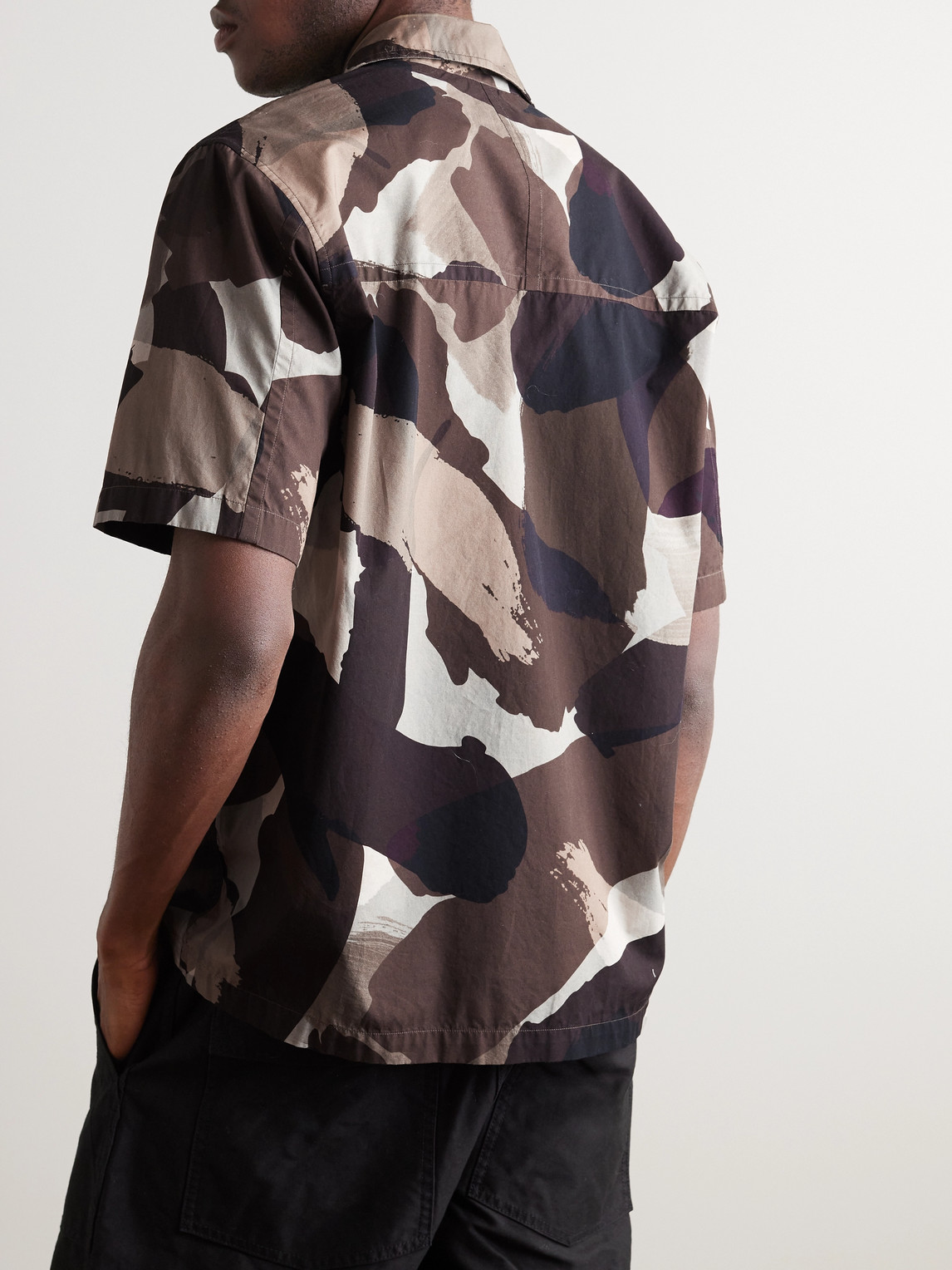 Shop Norse Projects Mads Camp-collar Camouflage-print Cotton-poplin Shirt In Brown