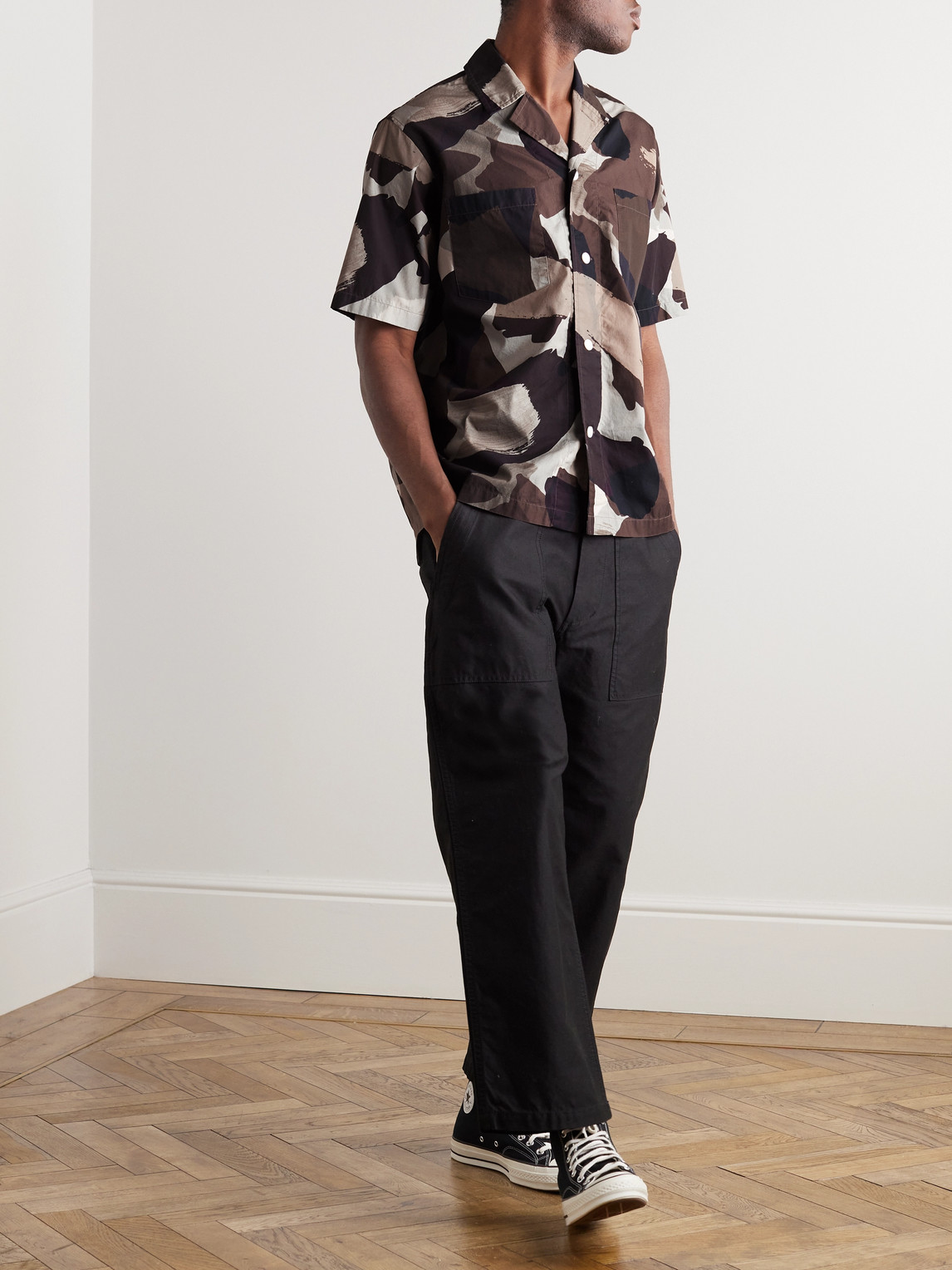 Shop Norse Projects Mads Camp-collar Camouflage-print Cotton-poplin Shirt In Brown