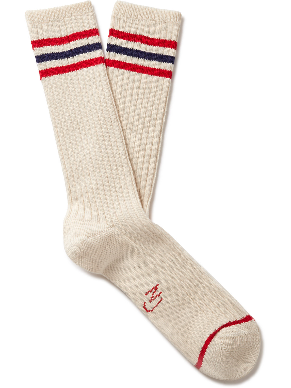 Nudie Jeans Striped Ribbed Cotton-blend Socks In Neutral