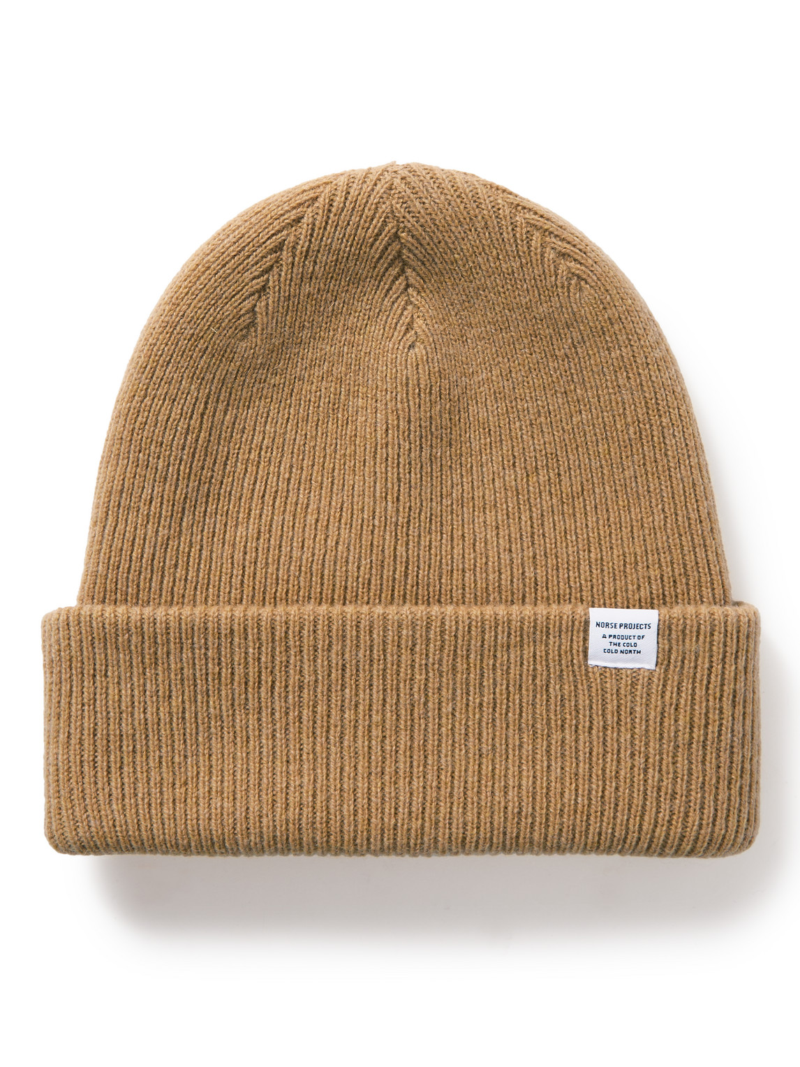 Norse Projects Logo-appliquéd Ribbed Merino Wool Beanie In Brown